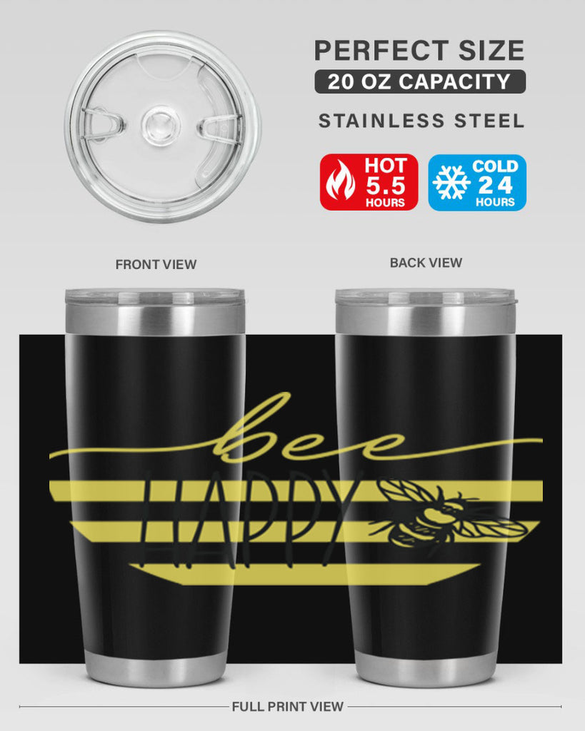 Bee Happy yellow stripes29#- spring- Tumbler