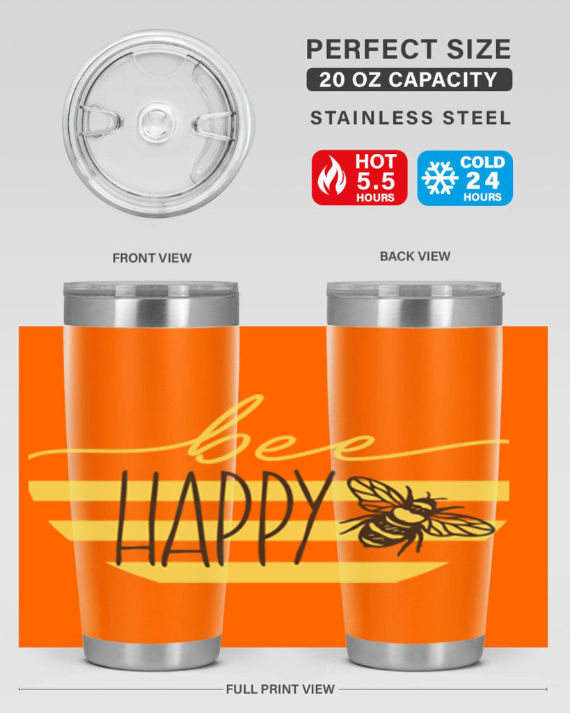 Bee Happy yellow stripes29#- spring- Tumbler