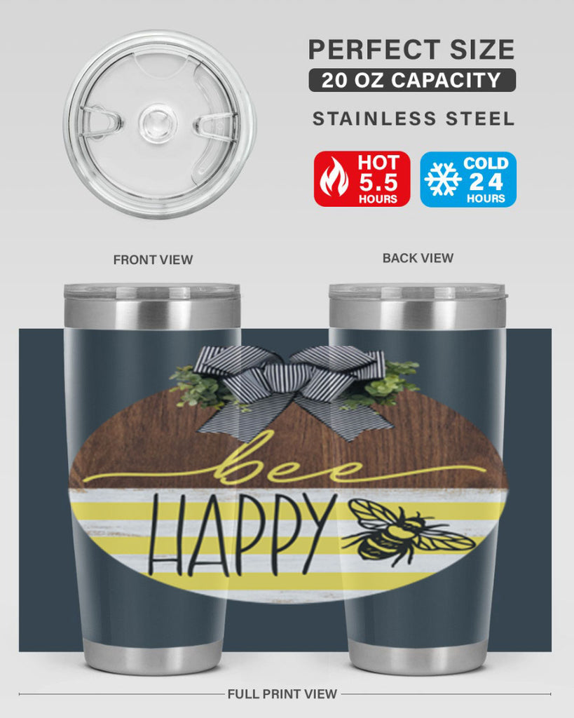 Bee Happy yellow stripes Mockup28#- spring- Tumbler