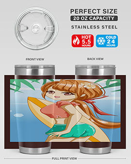 Beautiful girl with surfing board in summer 119#- anime- Tumbler