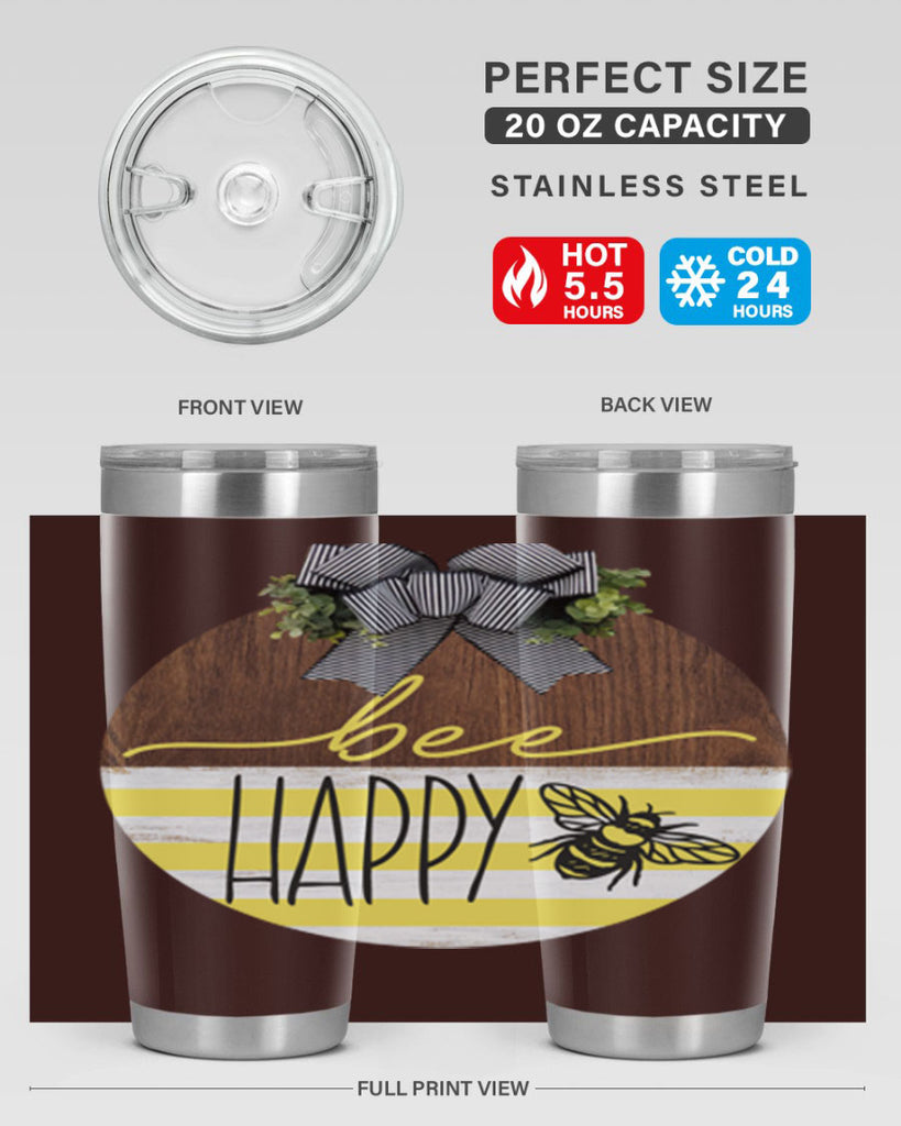 Bee Happy yellow stripes Mockup28#- spring- Tumbler