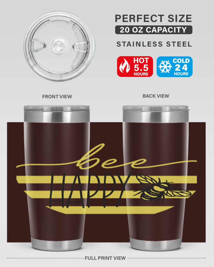 Bee Happy yellow stripes29#- spring- Tumbler