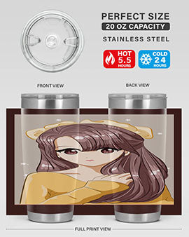 Cute and beautiful girl brown long hair and ribbon 136#- anime- Tumbler