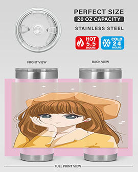 Beautiful and pretty girl brown long hair with yellow hat 128#- anime- Tumbler