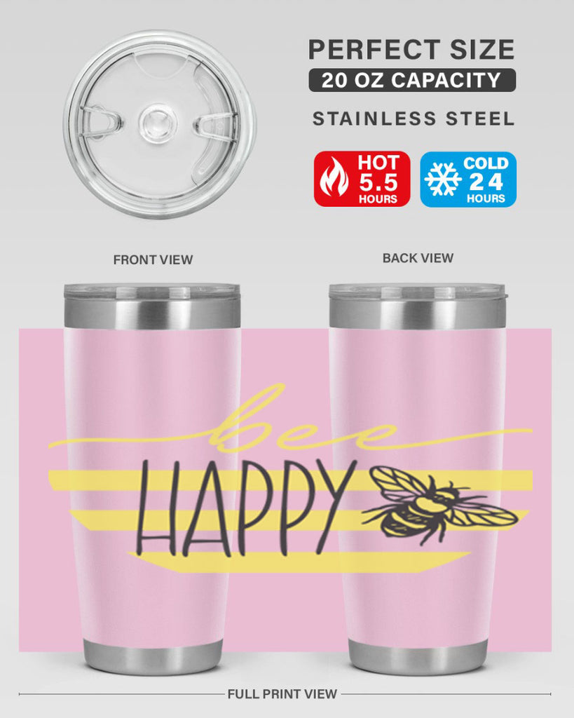 Bee Happy yellow stripes29#- spring- Tumbler
