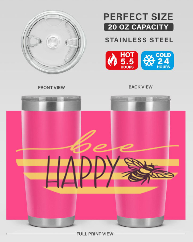 Bee Happy yellow stripes29#- spring- Tumbler