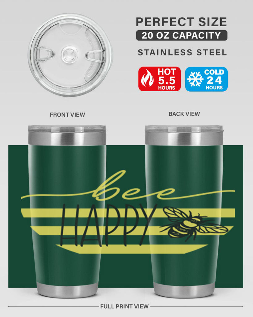 Bee Happy yellow stripes29#- spring- Tumbler
