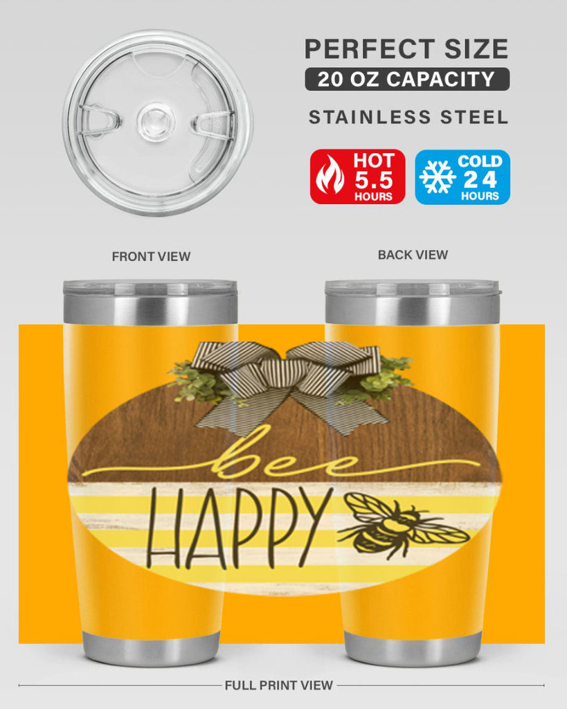 Bee Happy yellow stripes Mockup28#- spring- Tumbler