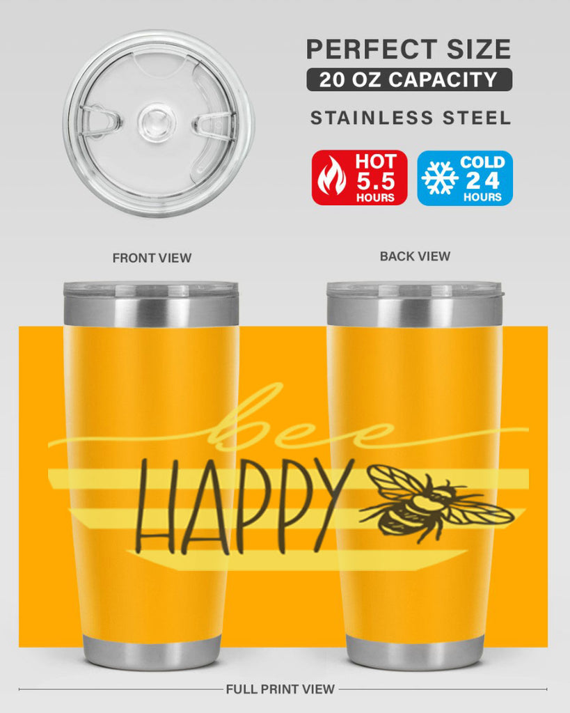 Bee Happy yellow stripes29#- spring- Tumbler