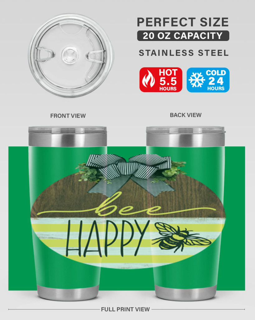 Bee Happy yellow stripes Mockup28#- spring- Tumbler