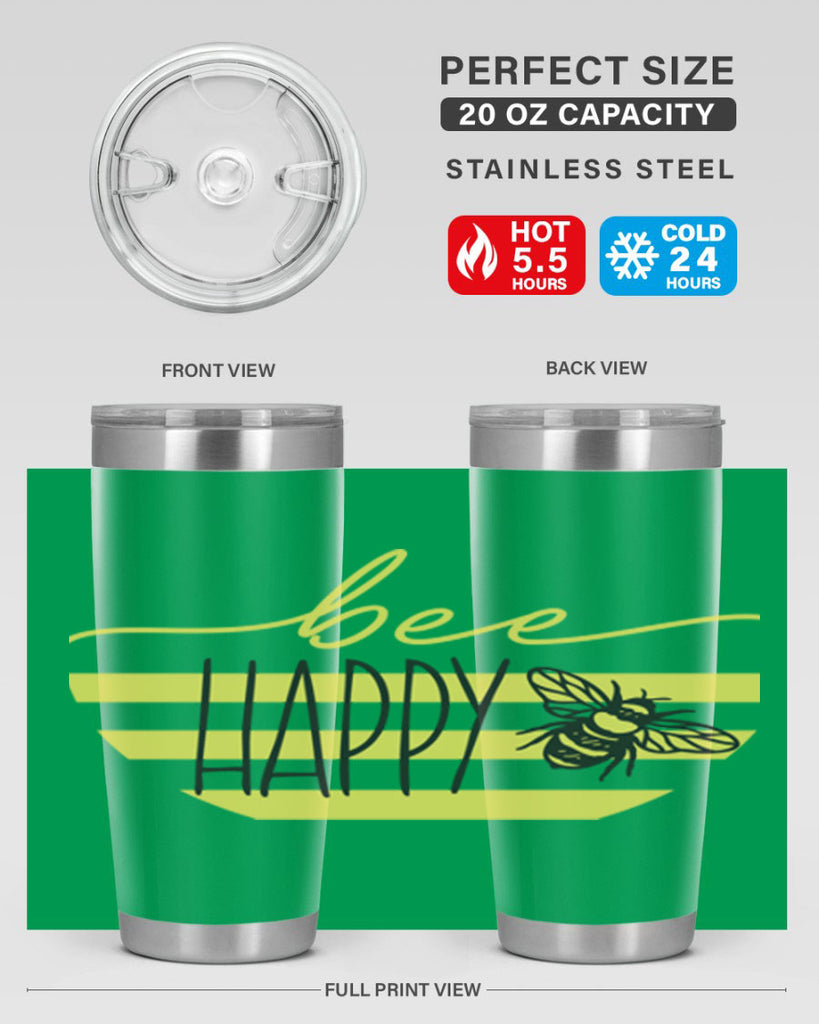 Bee Happy yellow stripes29#- spring- Tumbler