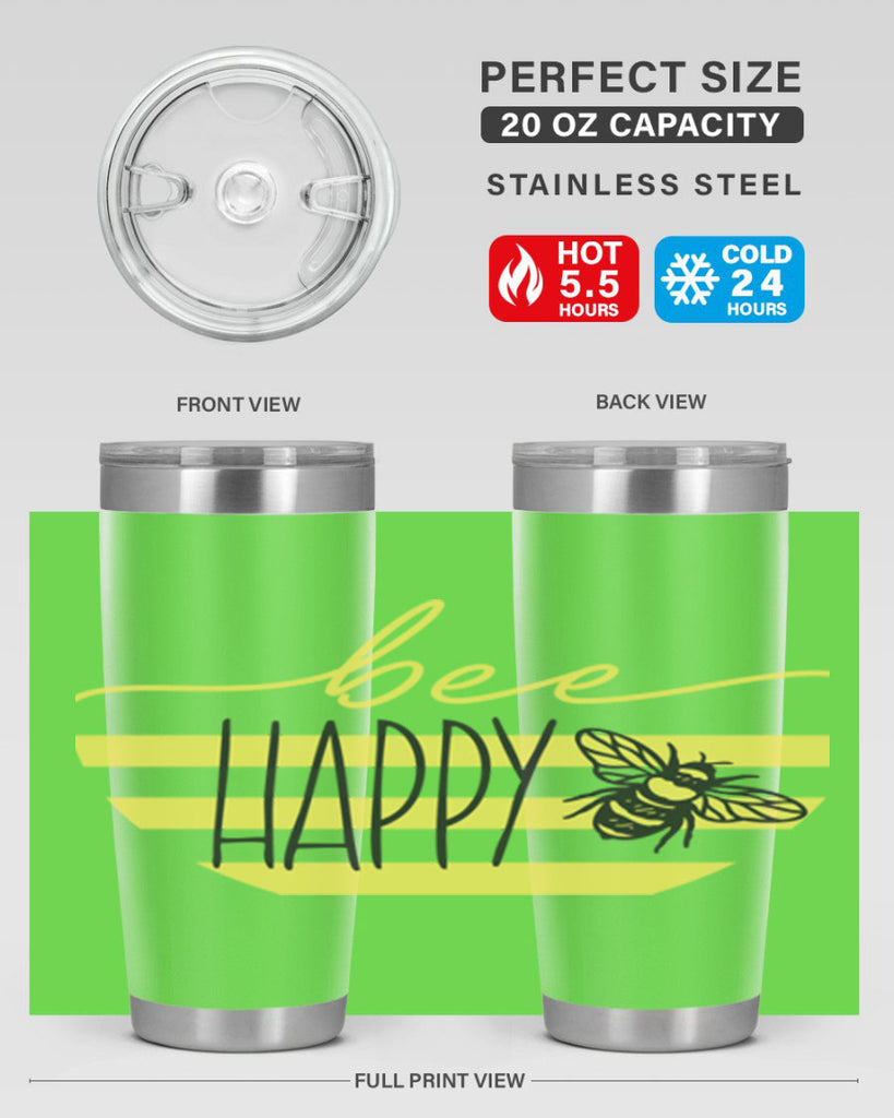 Bee Happy yellow stripes29#- spring- Tumbler