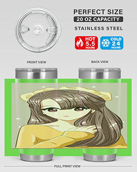 Cute and beautiful girl brown long hair and ribbon 136#- anime- Tumbler