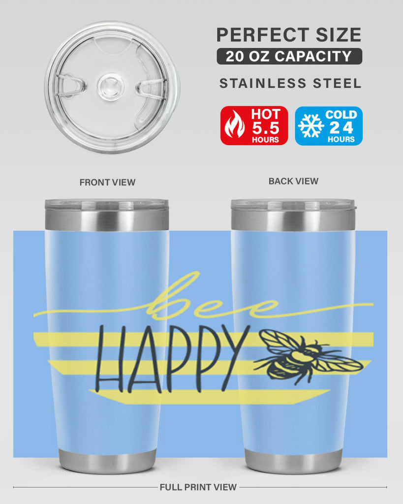 Bee Happy yellow stripes29#- spring- Tumbler
