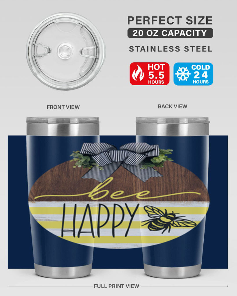 Bee Happy yellow stripes Mockup28#- spring- Tumbler