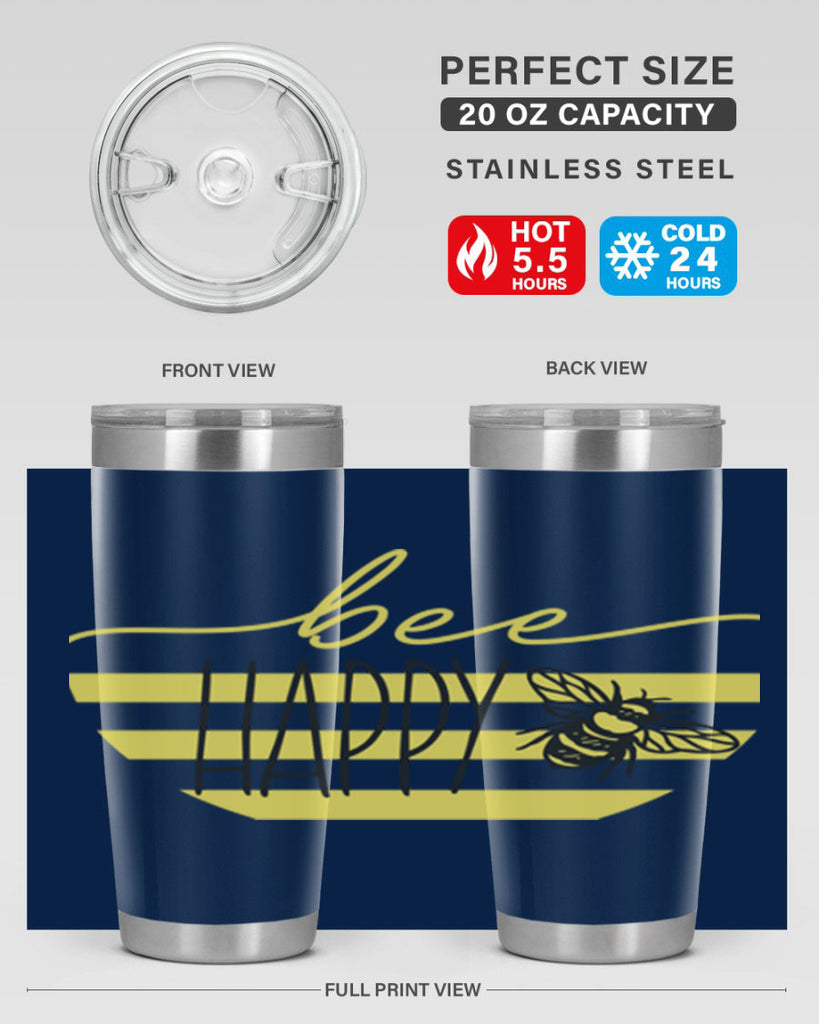 Bee Happy yellow stripes29#- spring- Tumbler