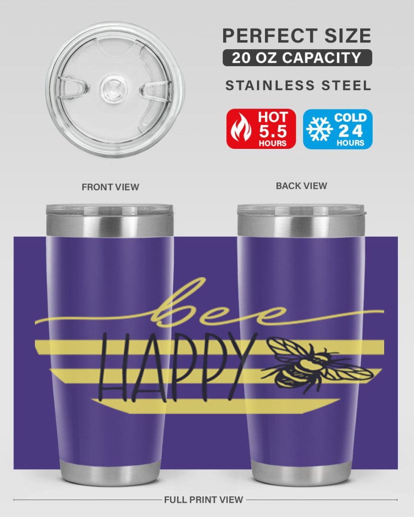 Bee Happy yellow stripes29#- spring- Tumbler