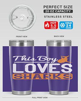 this boy loves sharks Style 14#- shark  fish- Tumbler