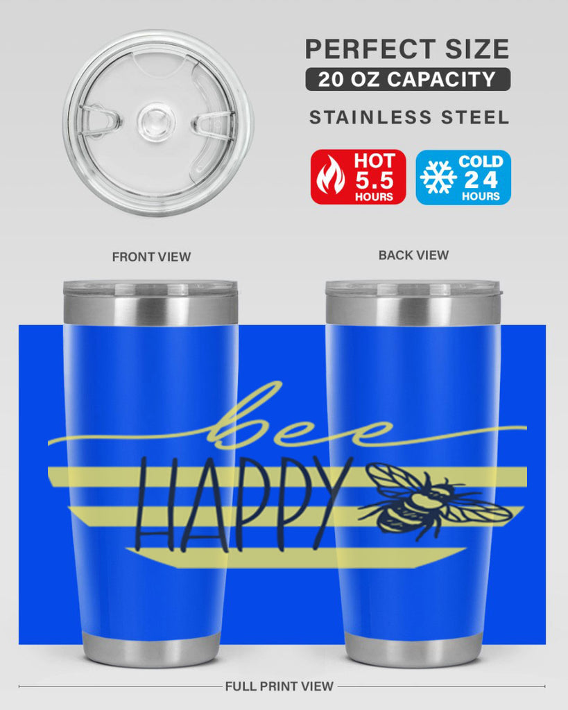 Bee Happy yellow stripes29#- spring- Tumbler