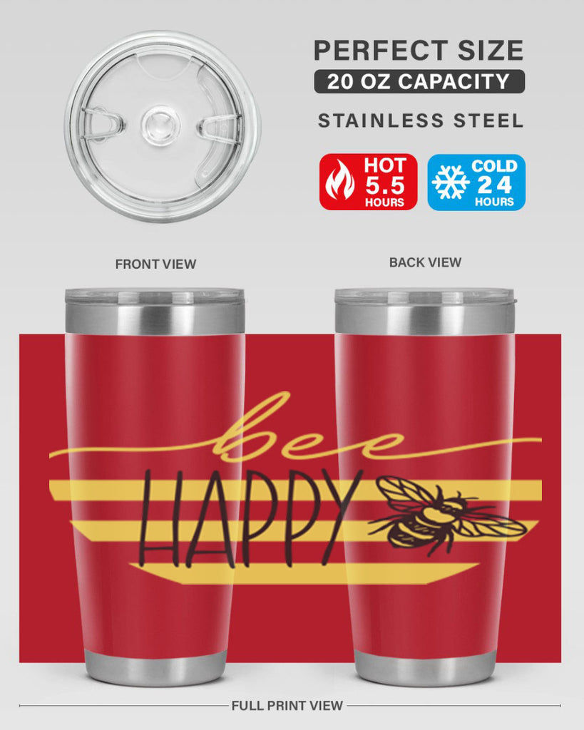 Bee Happy yellow stripes29#- spring- Tumbler