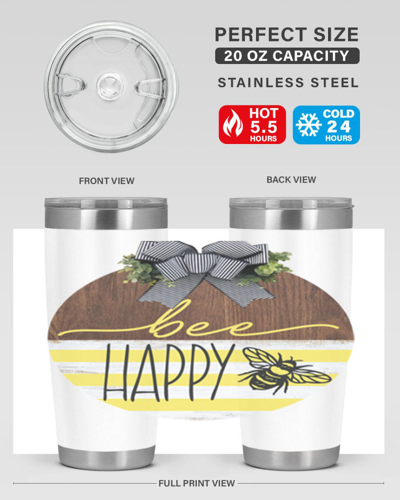 Bee Happy yellow stripes Mockup28#- spring- Tumbler