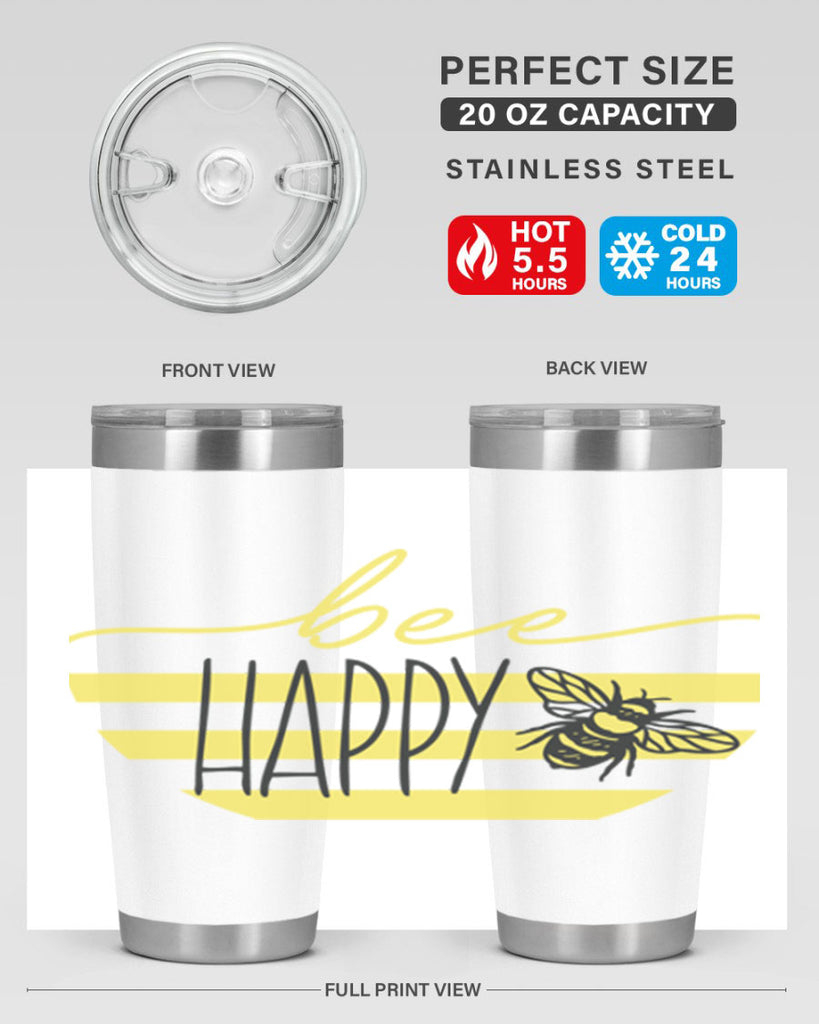 Bee Happy yellow stripes29#- spring- Tumbler