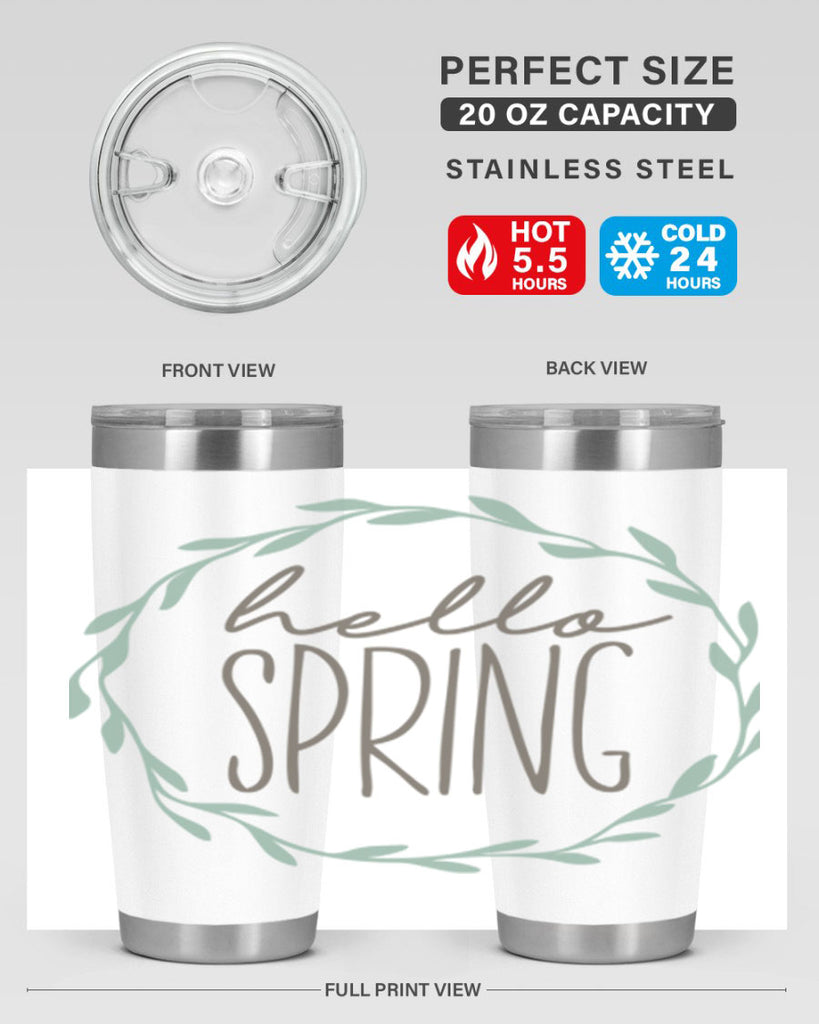 Hello Spring Wreath leaves210#- spring- Tumbler