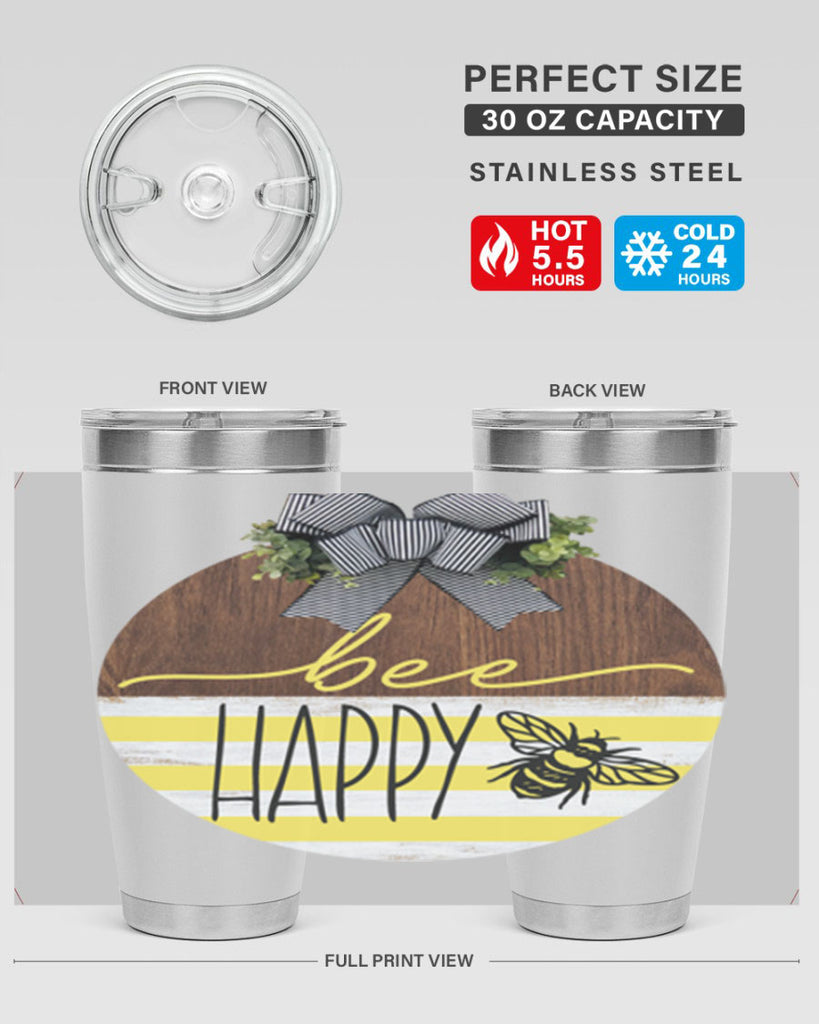 Bee Happy yellow stripes Mockup28#- spring- Tumbler