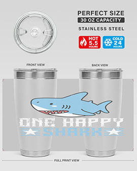 one happy shark Style 50#- shark  fish- Tumbler
