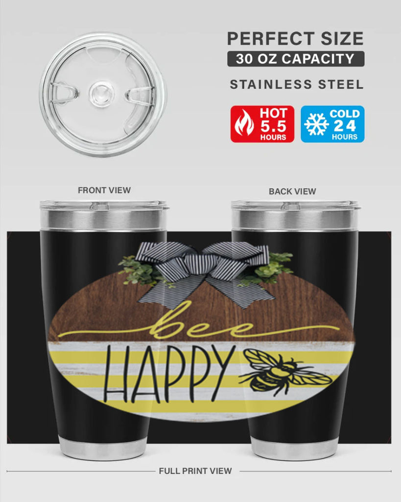 Bee Happy yellow stripes Mockup28#- spring- Tumbler