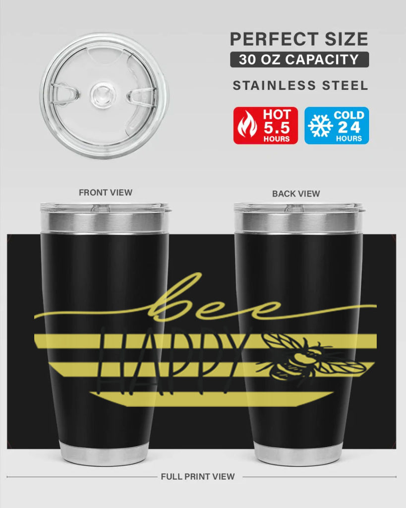 Bee Happy yellow stripes29#- spring- Tumbler