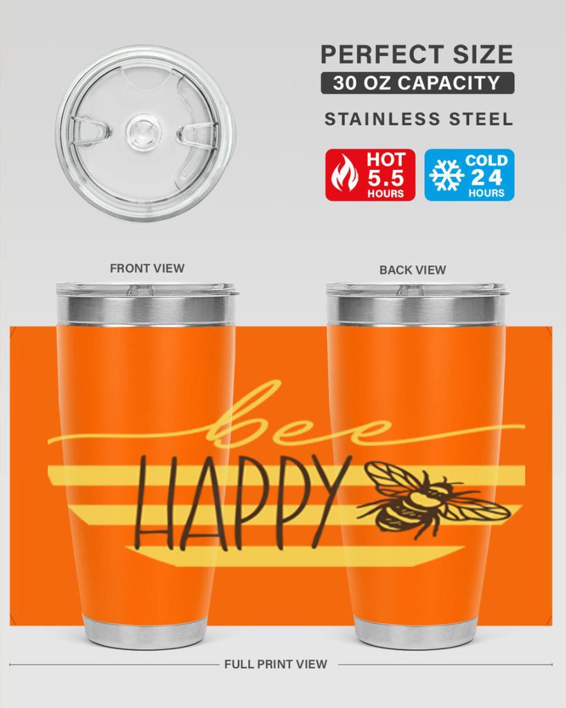 Bee Happy yellow stripes29#- spring- Tumbler