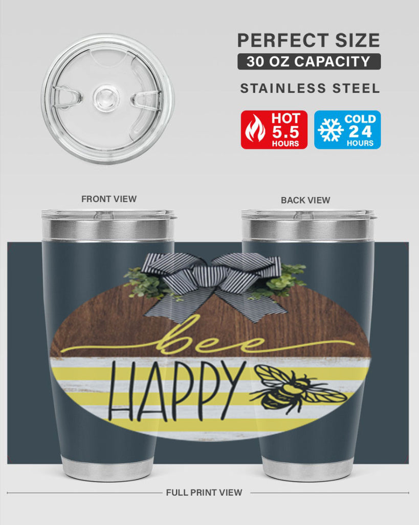 Bee Happy yellow stripes Mockup28#- spring- Tumbler