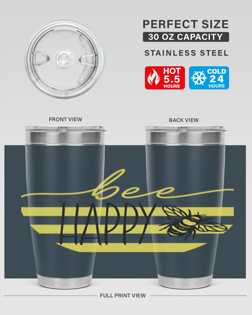 Bee Happy yellow stripes29#- spring- Tumbler