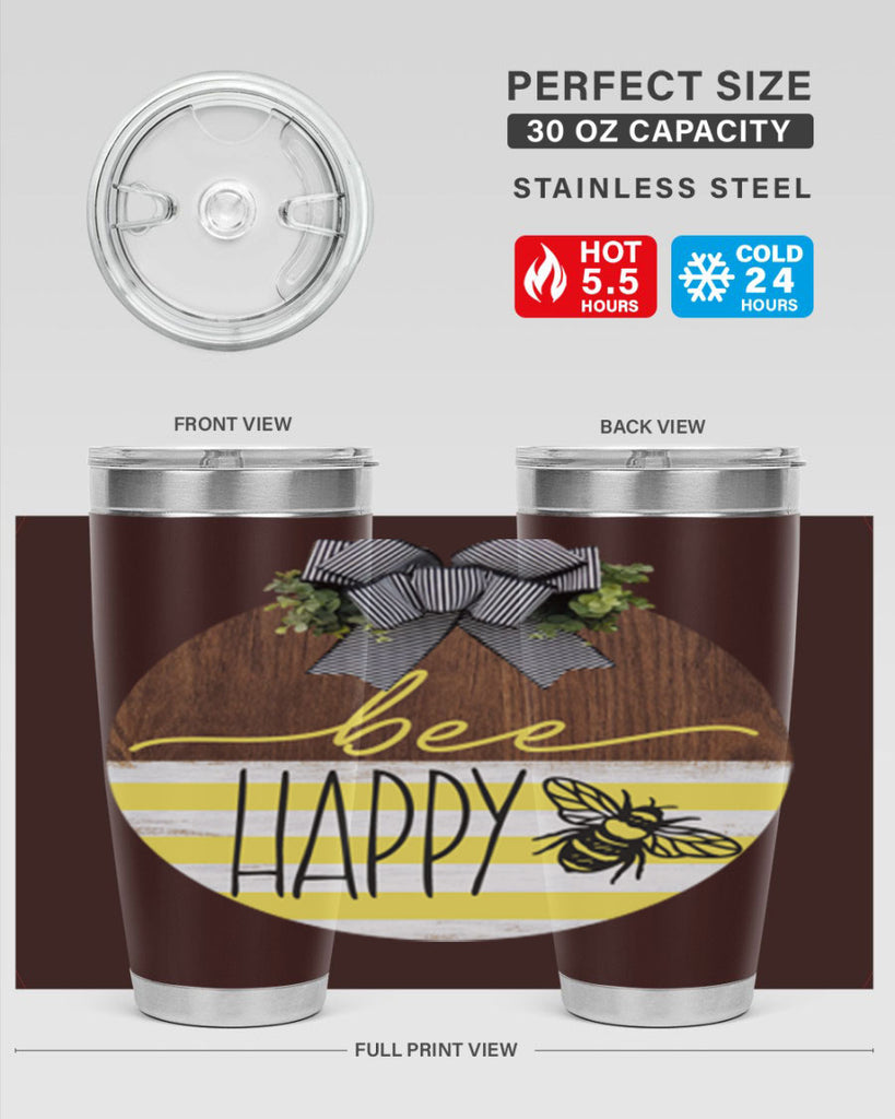 Bee Happy yellow stripes Mockup28#- spring- Tumbler