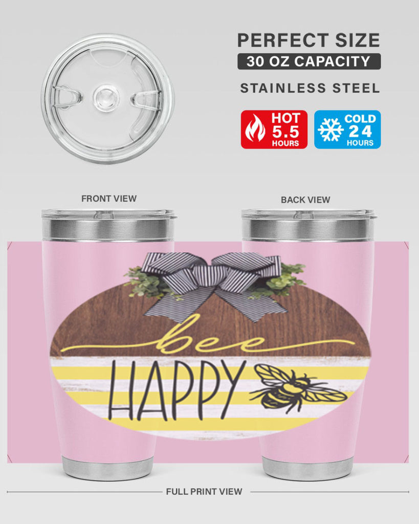 Bee Happy yellow stripes Mockup28#- spring- Tumbler