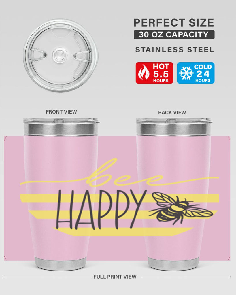 Bee Happy yellow stripes29#- spring- Tumbler