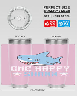 one happy shark Style 50#- shark  fish- Tumbler