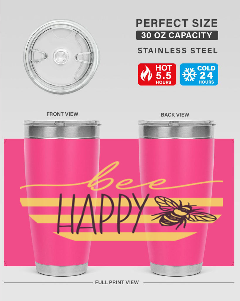 Bee Happy yellow stripes29#- spring- Tumbler