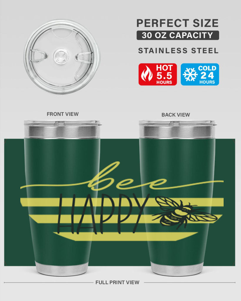 Bee Happy yellow stripes29#- spring- Tumbler