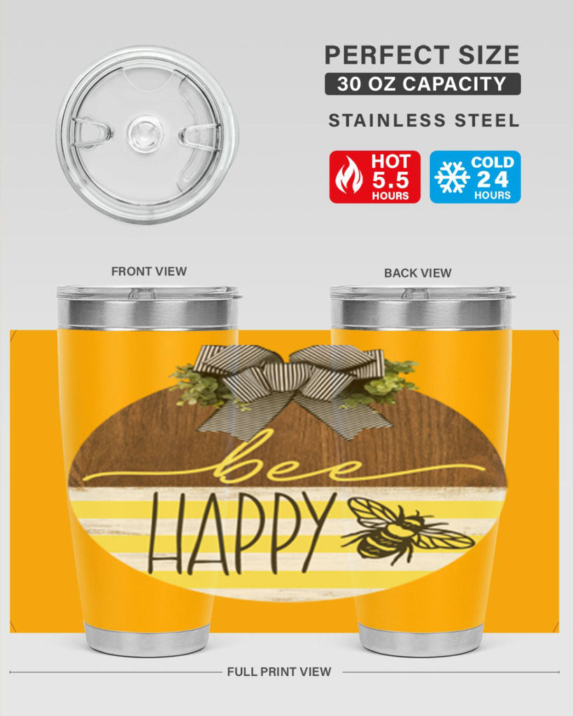 Bee Happy yellow stripes Mockup28#- spring- Tumbler