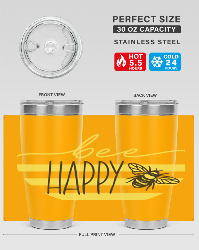 Bee Happy yellow stripes29#- spring- Tumbler