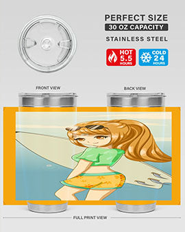 Cool and beautiful girl with surfboard in the summer 172#- anime- Tumbler