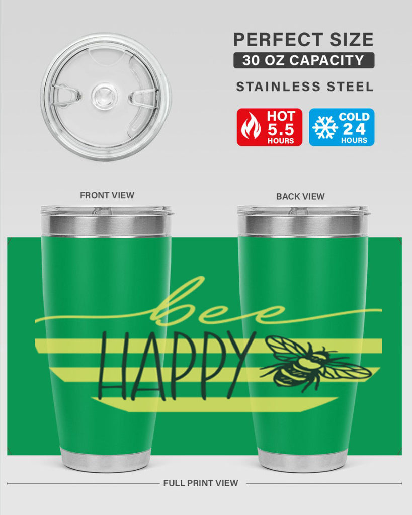Bee Happy yellow stripes29#- spring- Tumbler