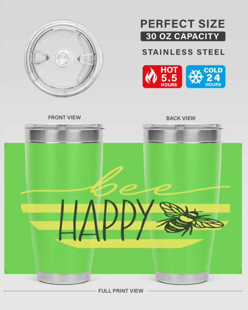 Bee Happy yellow stripes29#- spring- Tumbler
