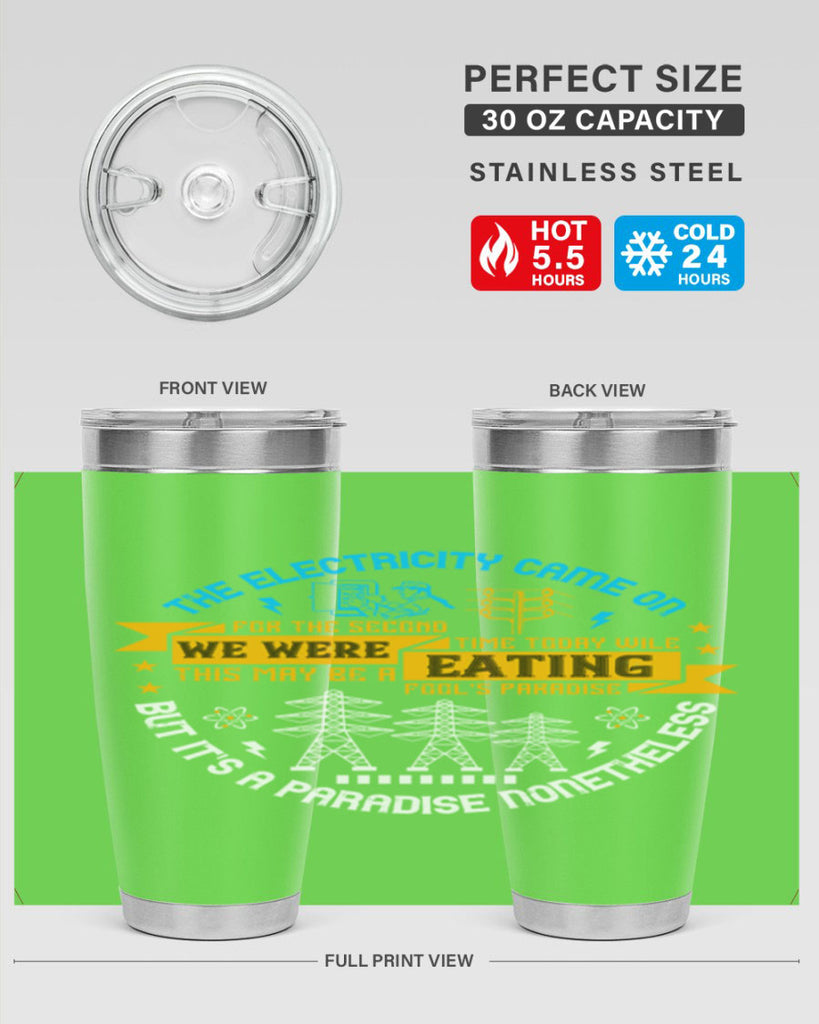 The electricity came on for the second time today wile we were eating Style 11#- electrician- tumbler