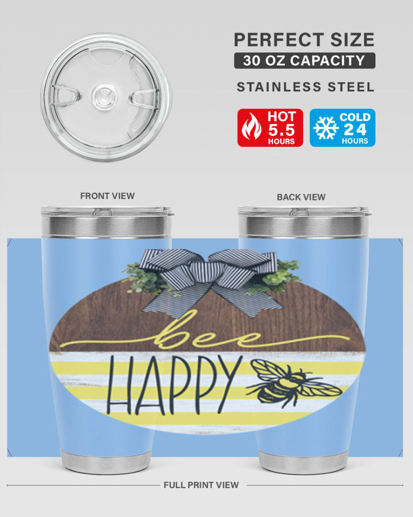 Bee Happy yellow stripes Mockup28#- spring- Tumbler