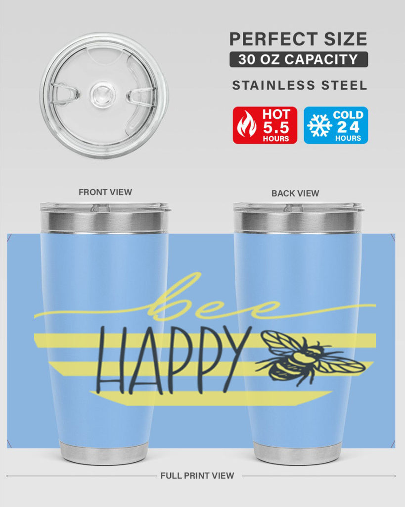 Bee Happy yellow stripes29#- spring- Tumbler