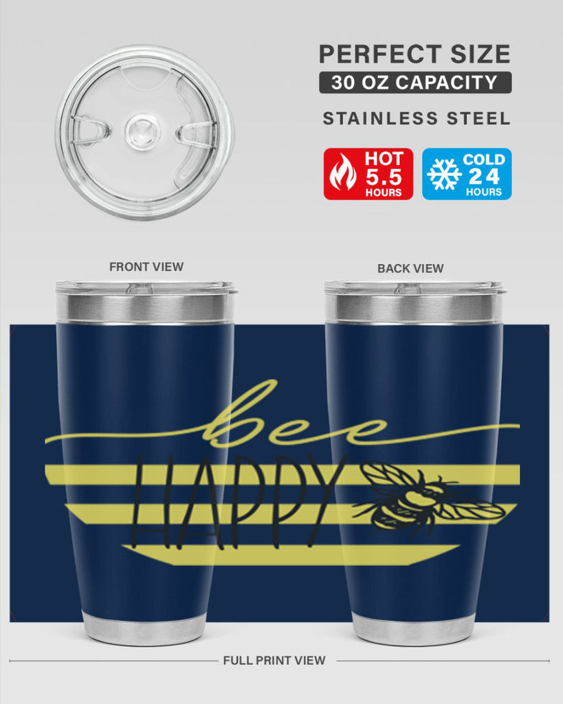 Bee Happy yellow stripes29#- spring- Tumbler
