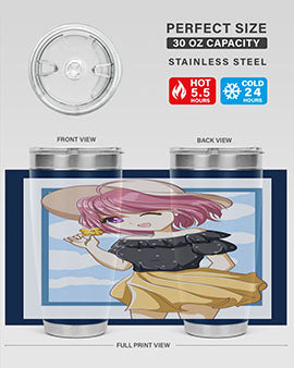Cute and beautiful girl pink hair with hat in the summer 146#- anime- Tumbler